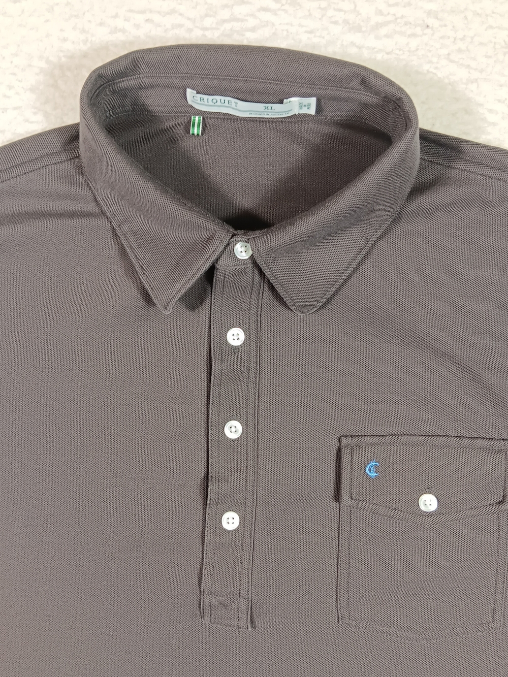 Criquet Shirt Mens XL Gray Long Sleeve Polo Pique Pocket Pima Cotton Golf Office - Picture 4 of 11